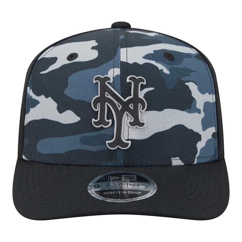 Casquette New Era noire pour homme New York Mets à motif camouflage ton sur ton 9SEVENTY à boutons-pression extensibles