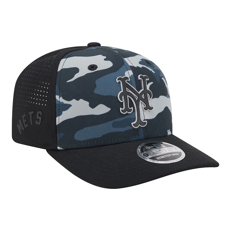 Casquette New Era noire pour homme New York Mets à motif camouflage ton sur ton 9SEVENTY à boutons-pression extensibles