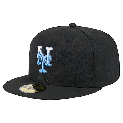 Men's New Era Black York Mets Tonal Koi 59FIFTY Fitted Hat