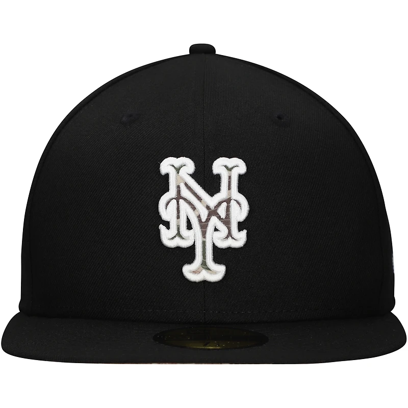 Casquette ajustée 59FIFTY noire New Era pour hommes des Mets de York Troop Chant Camo Undervisor