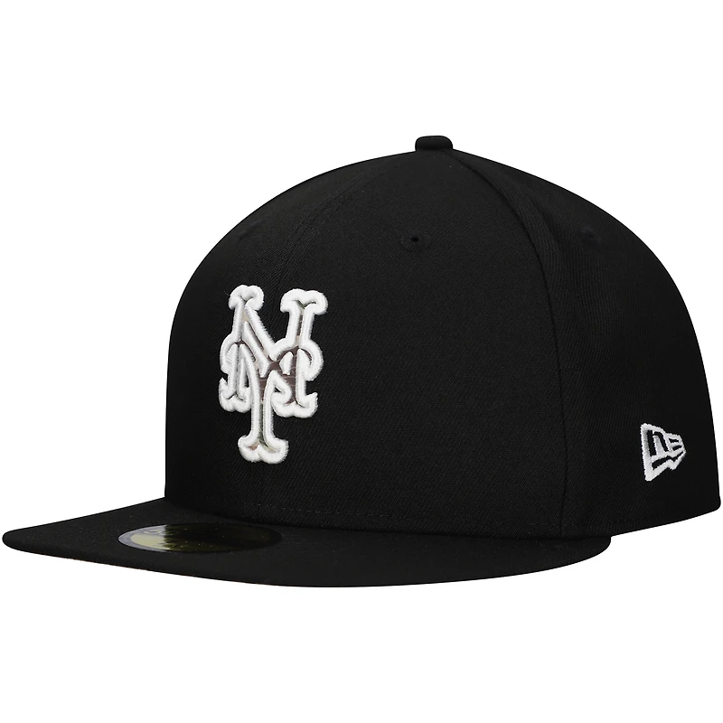 Casquette ajustée 59FIFTY noire New Era pour hommes des Mets de York Troop Chant Camo Undervisor