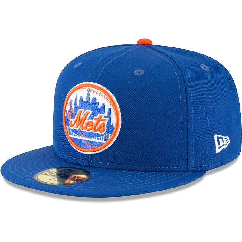 Casquette ajustée New Era bleue pour homme, collection Cooperstown des Mets de York, modèle 59FIFTY en laine.