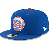 Casquette ajustée New Era bleue pour homme, collection Cooperstown des Mets de York, modèle 59FIFTY en laine.