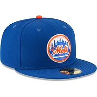 Casquette ajustée New Era bleue pour homme, collection Cooperstown des Mets de York, modèle 59FIFTY en laine.