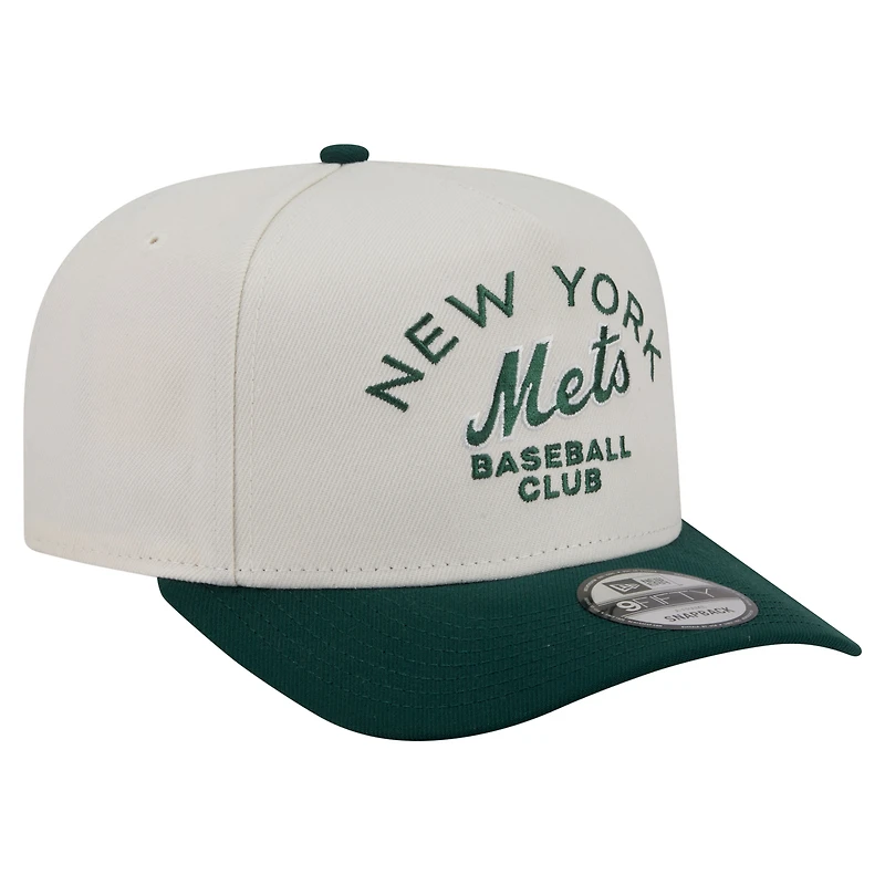 Men's New Era  Cream/Dark Green New York Mets Chrome A-Frame 9FIFTY Snapback Hat