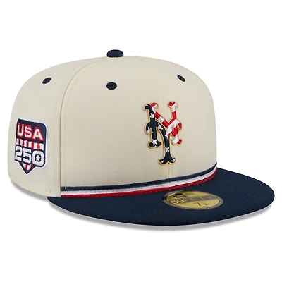 Men's New Era Cream/Navy York Mets USA 250 Fourth of July 59FIFTY Fitted Hat
