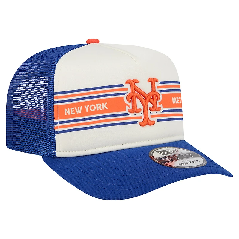 Men's New Era Cream/Royal New York Mets Banner A-Frame 9FIFTY Trucker Snapback Hat