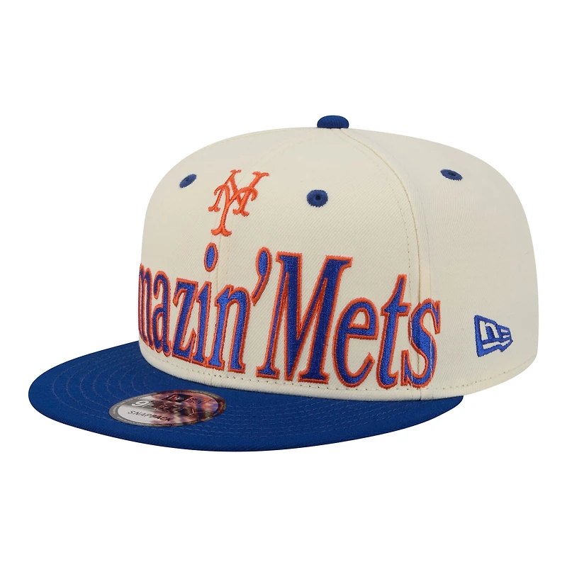 Men's New Era Cream New York Mets Oversized Slogan 9FIFTY Snapback Hat