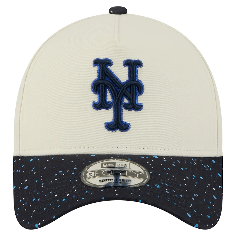 Men's New Era  Cream New York Mets Speckle A-Frame 9FORTY Adjustable Hat