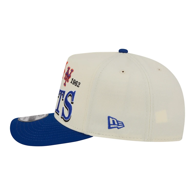 Casquette ajustable New Era crème pour homme, modèle rétro New York Mets à trois motifs, style A-Frame 9FIFTY
