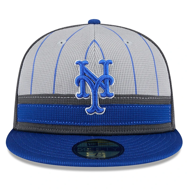 Casquette ajustée New Era 59FIFTY pour homme, gris/bleu royal, entraînement au bâton York Mets 2025