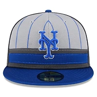 Casquette ajustée New Era 59FIFTY pour homme, gris/bleu royal, entraînement au bâton York Mets 2025