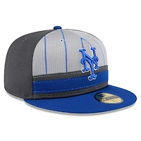 Casquette ajustée New Era 59FIFTY pour homme, gris/bleu royal, entraînement au bâton York Mets 2025