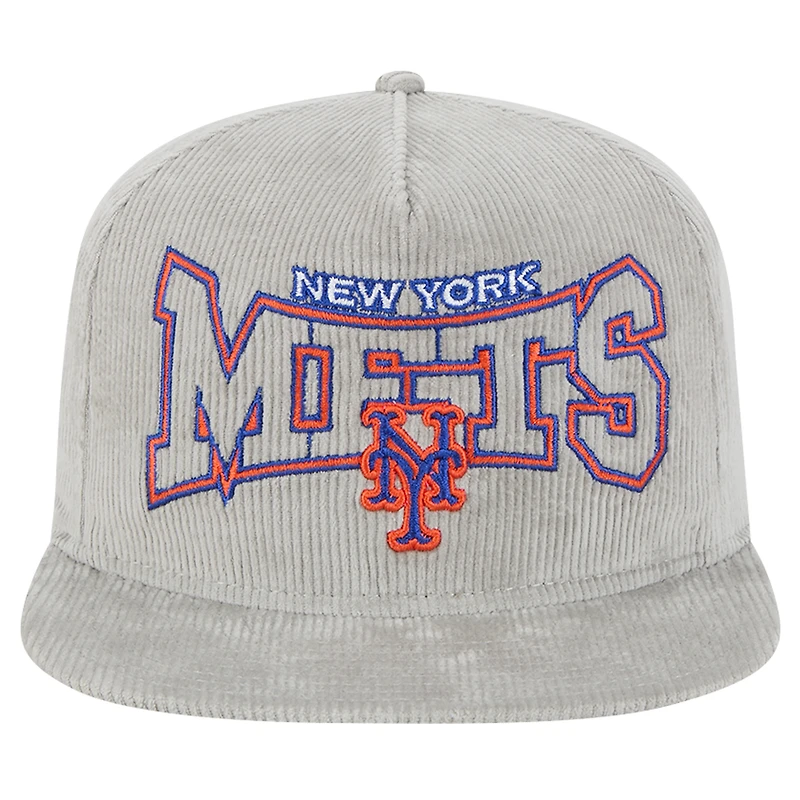 Casquette de golf à visière snapback en velours côtelé gris New Era pour homme des New York Mets