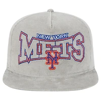 Casquette de golf à visière snapback en velours côtelé gris New Era pour homme des New York Mets