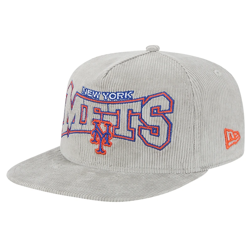Casquette de golf à visière snapback en velours côtelé gris New Era pour homme des New York Mets