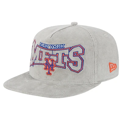 Casquette de golf à visière snapback en velours côtelé gris New Era pour homme des New York Mets