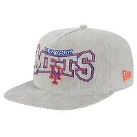 Casquette de golf à visière snapback en velours côtelé gris New Era pour homme des New York Mets