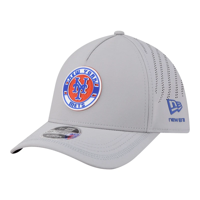 Men's New Era Gray York Mets Patch 39THIRTY A-Frame M-Crown Perforated Flex Hat