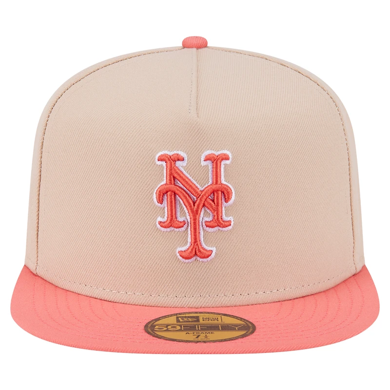 Men's New Era Light Beige/Coral York Mets Two-Tone Color Pack A-Frame 59FIFTY Fitted Hat