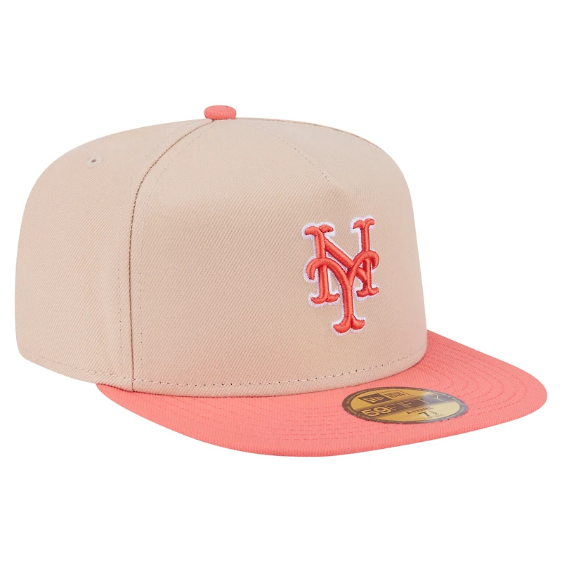 Men's New Era Light Beige/Coral York Mets Two-Tone Color Pack A-Frame 59FIFTY Fitted Hat