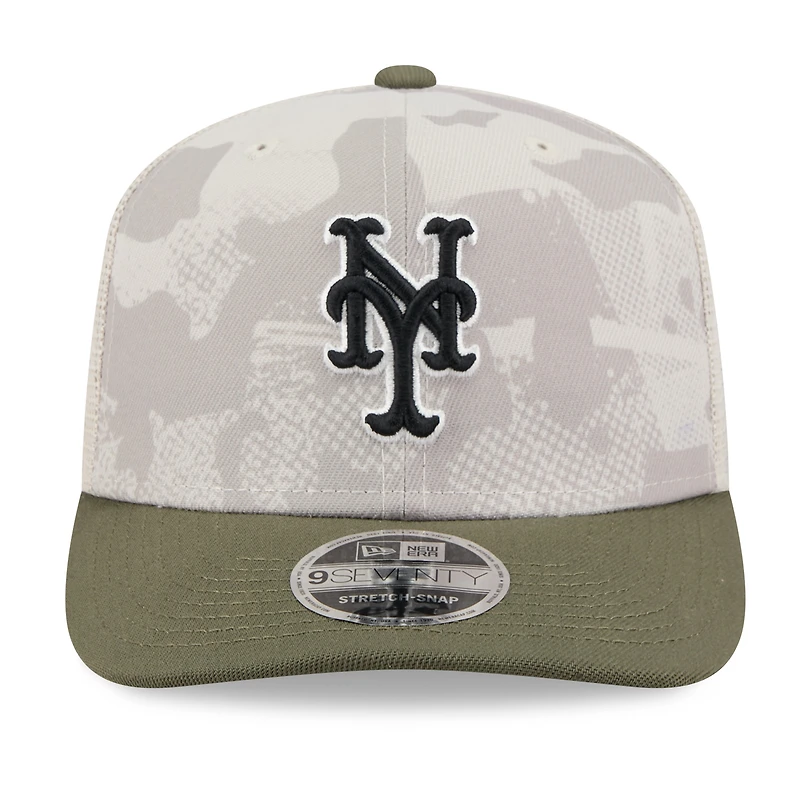 Men's New Era Light Beige/Olive New York Mets 2025 Armed Forces Day 9SEVENTY Stretch-Snap Hat