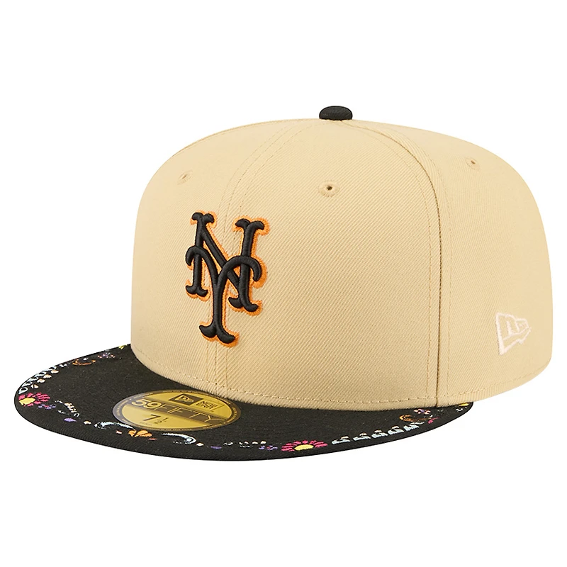 Men's New Era Light Beige York Mets Two-Tone Embroidered Visor 59FIFTY Fitted Hat