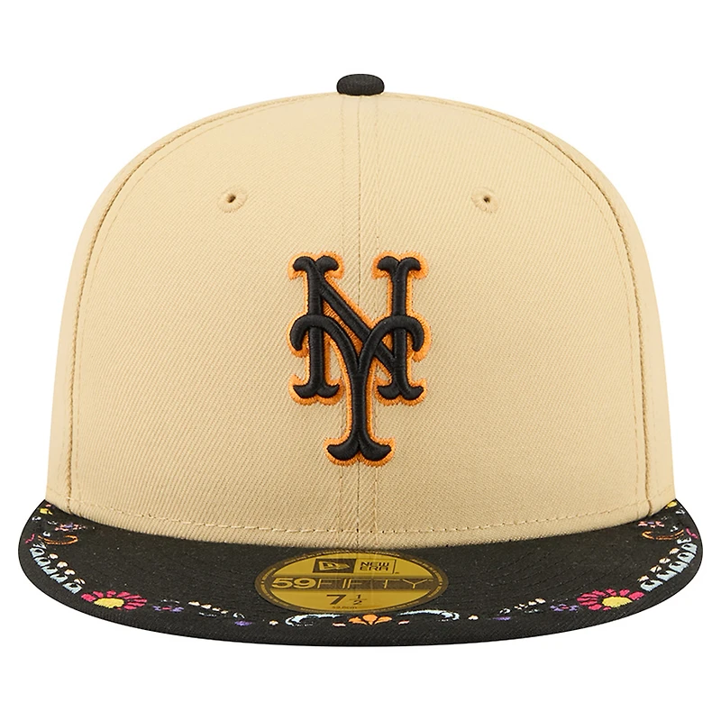 Men's New Era Light Beige York Mets Two-Tone Embroidered Visor 59FIFTY Fitted Hat