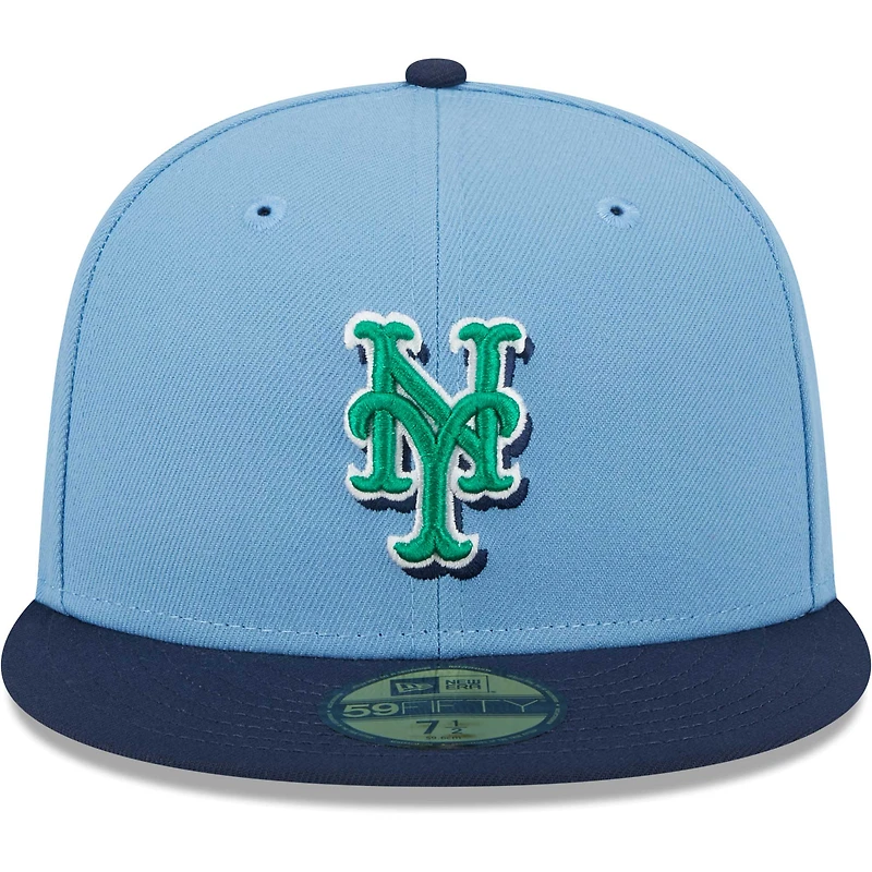 Men's New Era Light Blue/Navy York Mets Green Undervisor 59FIFTY Fitted Hat