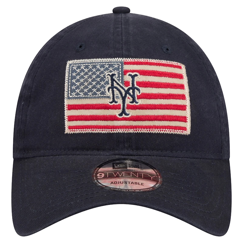 Casquette ajustable New Era 9TWENTY pour homme, bleu marine, New York Mets, drapeau américain