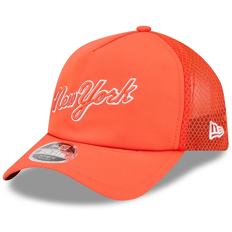 Casquette trucker ajustable New Era orange York Mets 2026 pour homme, modèle Apex 9FORTY.