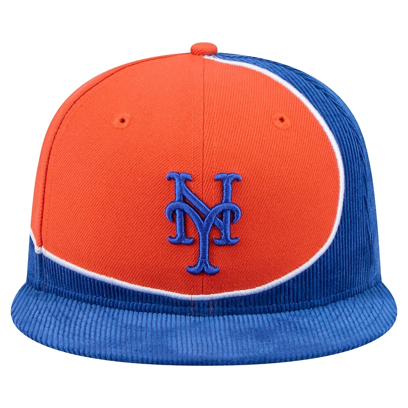 Men's New Era Royal/Orange New York Mets Retro Split Corduroy Snapback Hat