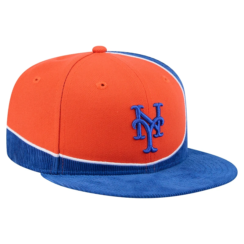 Men's New Era Royal/Orange New York Mets Retro Split Corduroy Snapback Hat