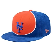 Men's New Era Royal/Orange New York Mets Retro Split Corduroy Snapback Hat
