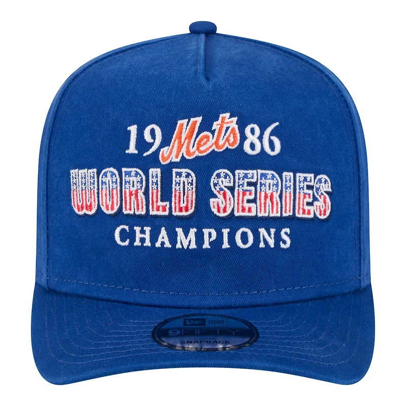 Men's New Era Royal New York Mets 1986 World Series Champions Throwback 9FIFTY A-Frame Snapback Hat