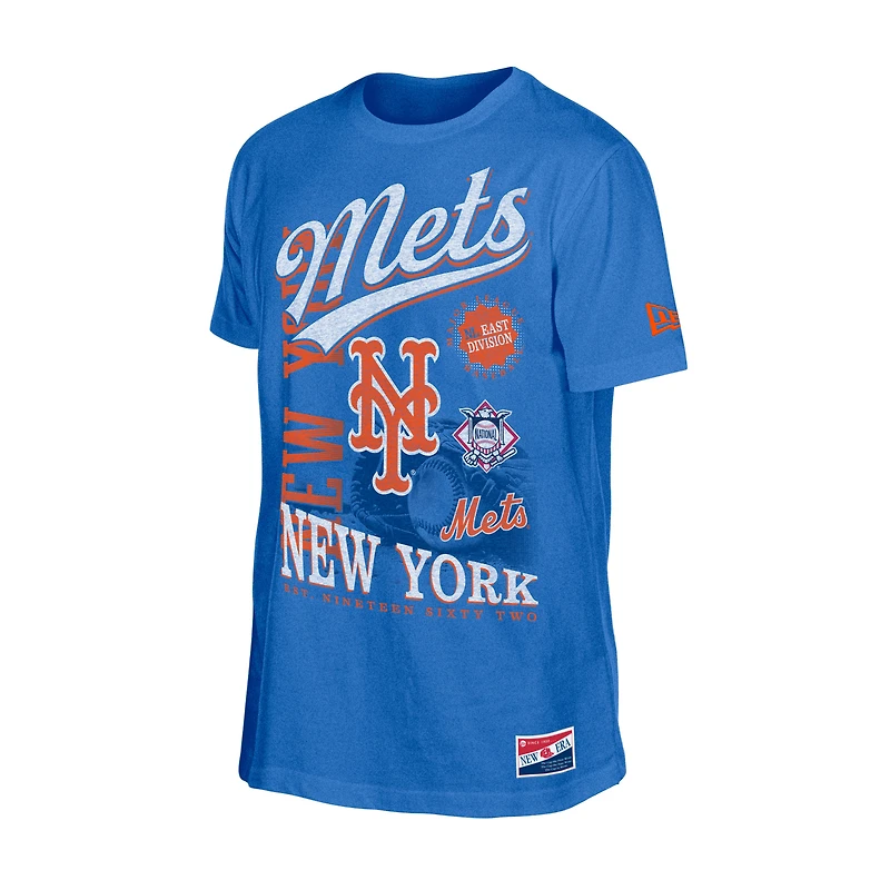 Men's New Era Royal York Mets Oversized Throwback Distressed T-Shirt