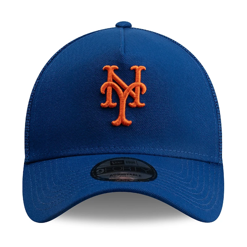Men's New Era Royal New York Mets Side Script 9FORTY A-Frame Trucker Adjustable Hat