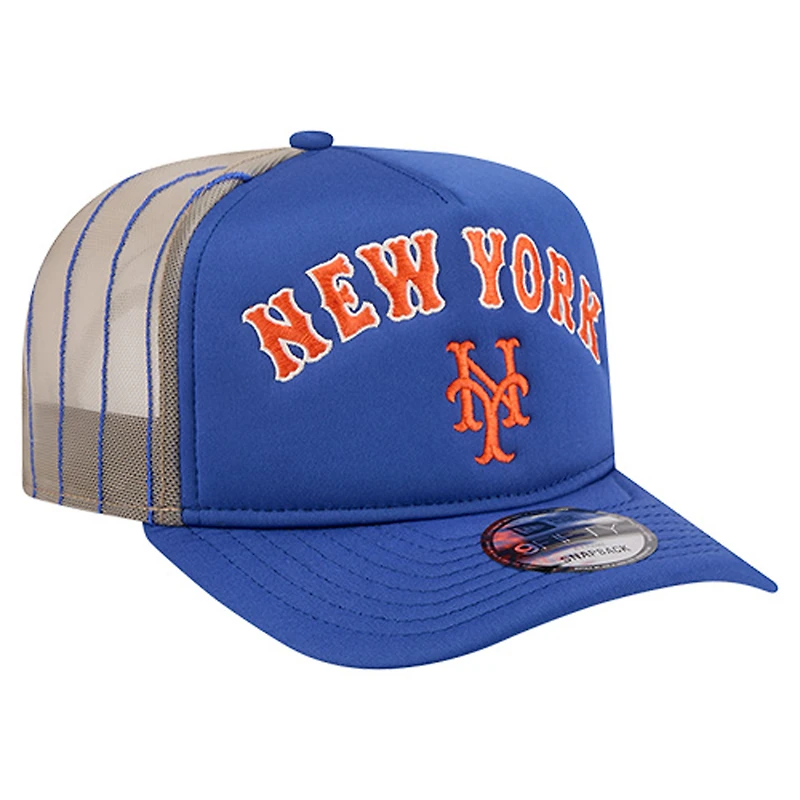 Casquette de camionneur ajustable New Era Royal New York Mets Vintage Arched Foam Front 9FIFTY A-Frame pour homme