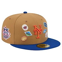 Men's New Era Tan York Mets Fruit Sticker 59FIFTY Fitted Hat