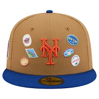 Casquette ajustée New Era 59FIFTY beige pour homme, motif autocollant fruit des Mets de York