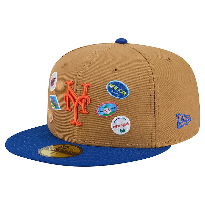 Men's New Era Tan York Mets Fruit Sticker 59FIFTY Fitted Hat