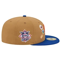 Casquette ajustée New Era 59FIFTY beige pour homme, motif autocollant fruit des Mets de York