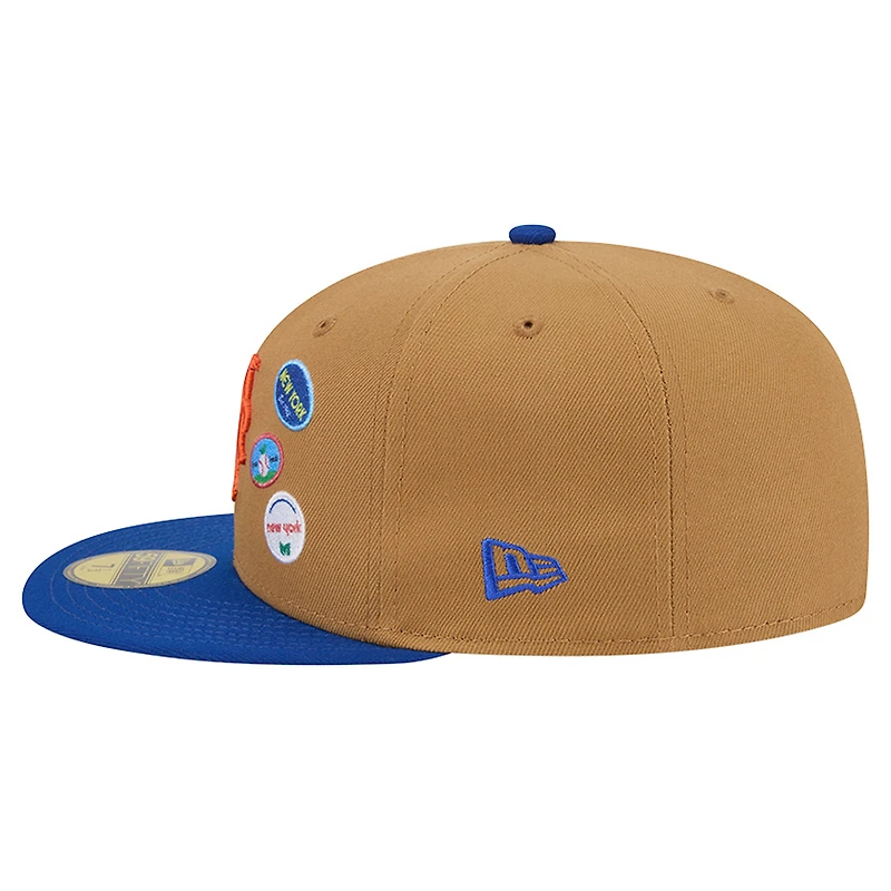 Men's New Era Tan York Mets Fruit Sticker 59FIFTY Fitted Hat