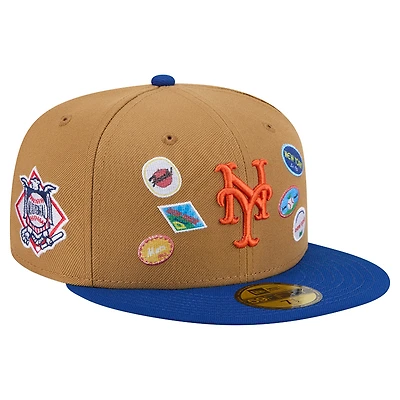 Men's New Era Tan York Mets Fruit Sticker 59FIFTY Fitted Hat