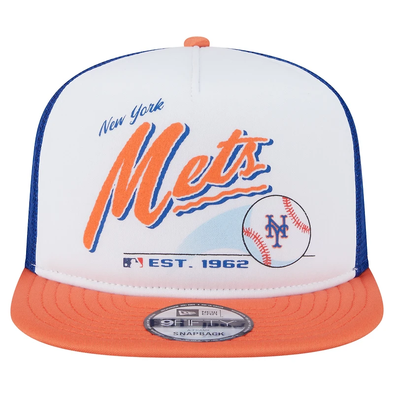 Men's New Era White/Orange New York Mets Retro Script Trucker 9FIFTY Snapback Hat