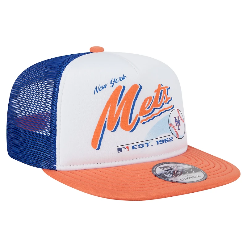 Men's New Era White/Orange New York Mets Retro Script Trucker 9FIFTY Snapback Hat