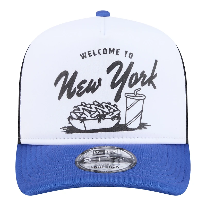 Men's New Era White/Royal New York Mets Foodie A-Frame 9FIFTY Trucker Snapback Hat