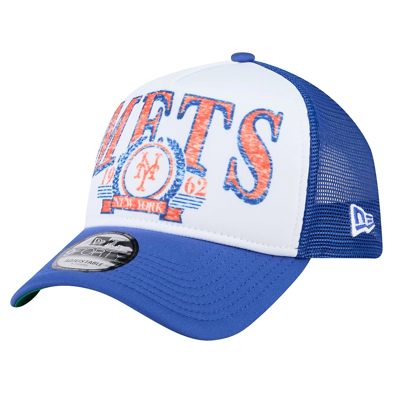 Casquette camionneur ajustable New Era blanche New York Mets 9FORTY A-Frame pour homme