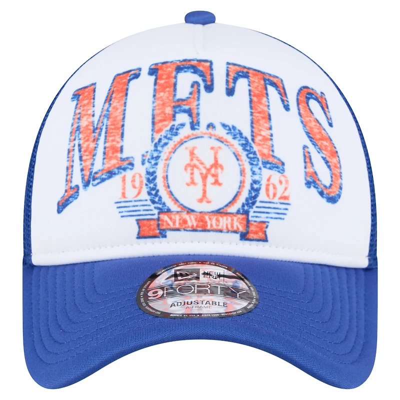 Casquette camionneur ajustable New Era blanche New York Mets 9FORTY A-Frame pour homme