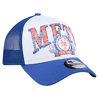 Men's New Era  White New York Mets Distressed 9FORTY A-Frame Adjustable Trucker Hat